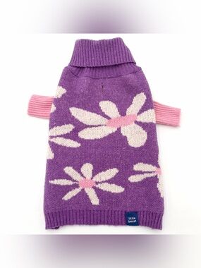 Little Beast Mom’s Favorite Dog Sweater Purple & Pink with White Daisies Size S